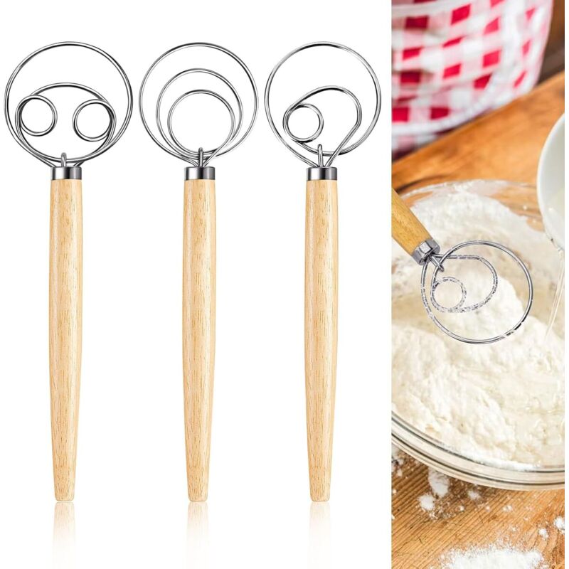 Teigschneebesen: 3 Stück, 13 Zoll Schneebesen Mit Holzgriff, Edelstahldrähte, Ideal Für Die Zubereitung Von Kuchen Und Brot
