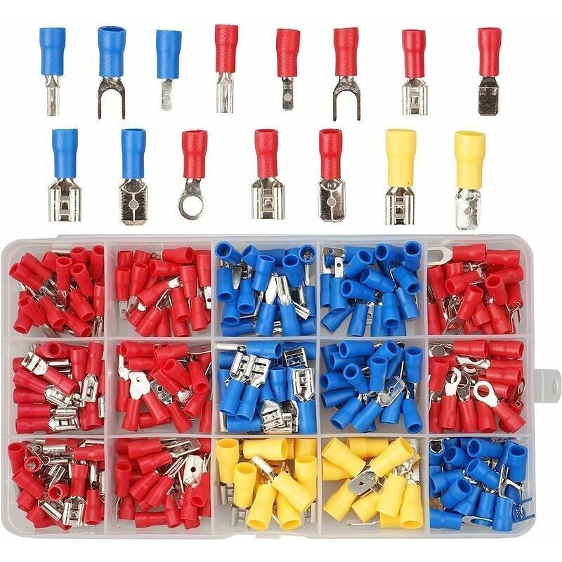 Satz Von 280 Isolierten Elektrischen Kabelschuhen – Ring-, Gabel- Und Stecker-/buchsenverbinder – Verzinntes Kupfer Für Besseren Kontakt – Pvc-isolierung