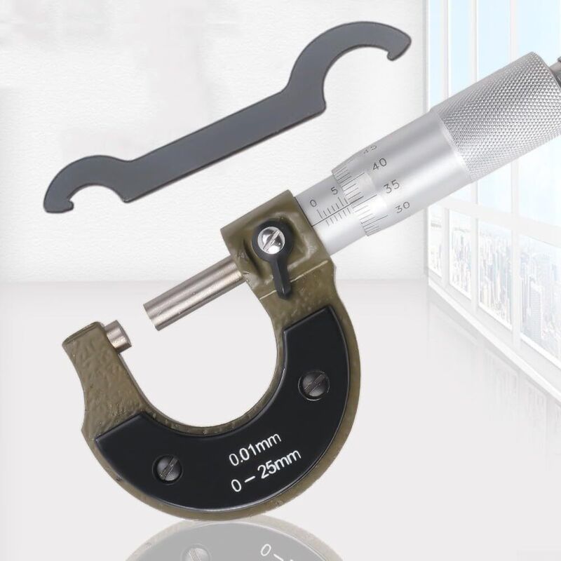 Außenmikrometer 0–25 Mm Mit Metrischer Skalierung Von 0 Bis 0,1 Mm, Hartmetall-messflächen, Emaillierter Bügel Und Feststellmechanismus Für Präzise Externe Kalibrierung