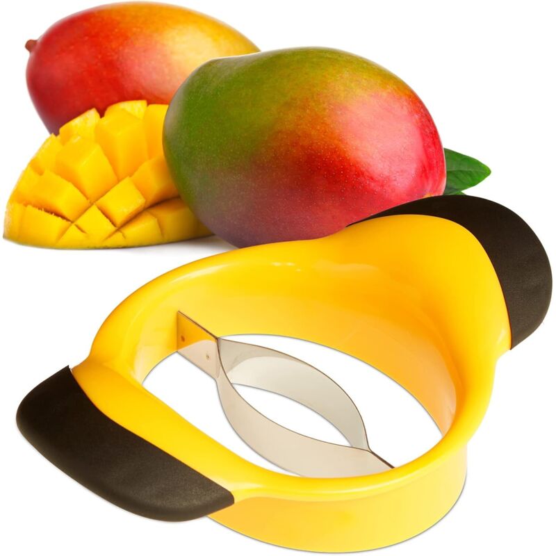 Mangoschneider, Zum Teilen Und Entsteinen, Rutschfester Griff, Edelstahlklinge, Obstschneider, Schwarz-gelb