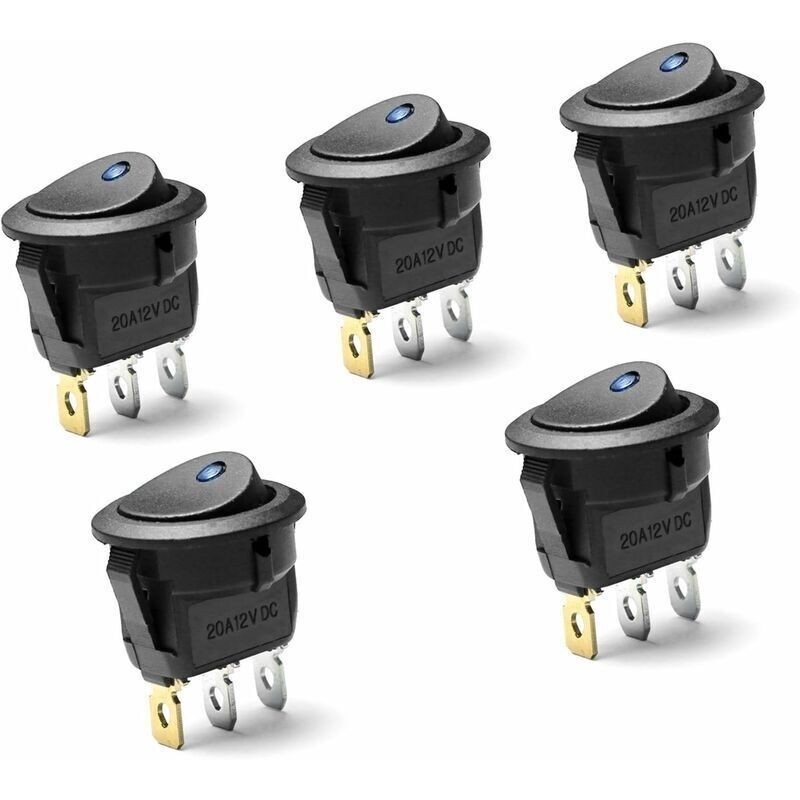 5 Stück Dc 20a 12v Wippschalter Rund Für Auto Und Boot Mit Blauer Led