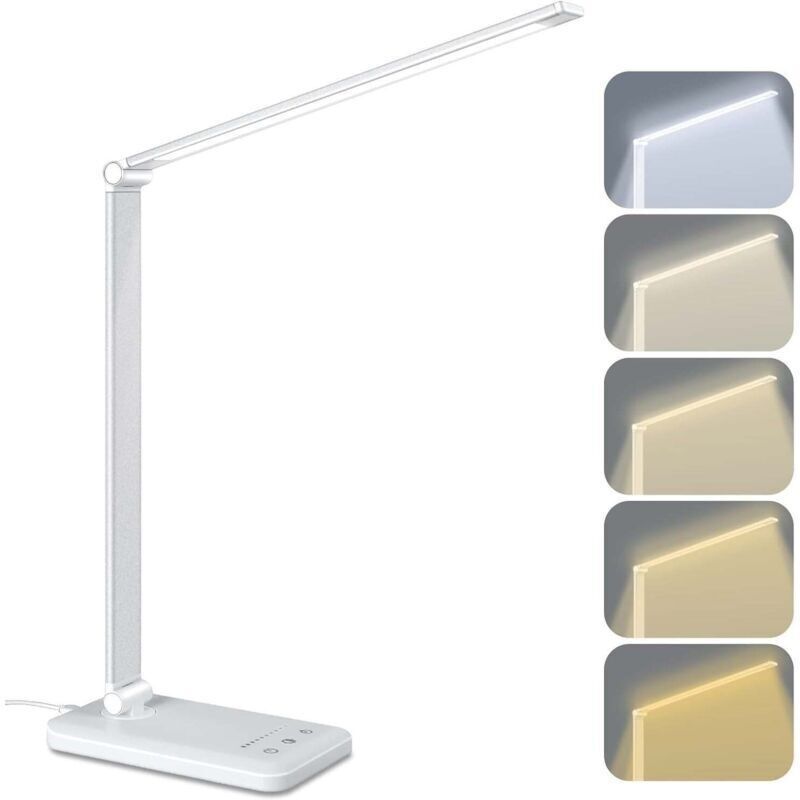 Schreibtischlampe. Led-schreibtischlampe Mit Dimmbarer Intensität. 5 Einstellbare Farbtemperaturen Und 5 Helligkeitsstufen. Weiß (mit Usb-kabel)