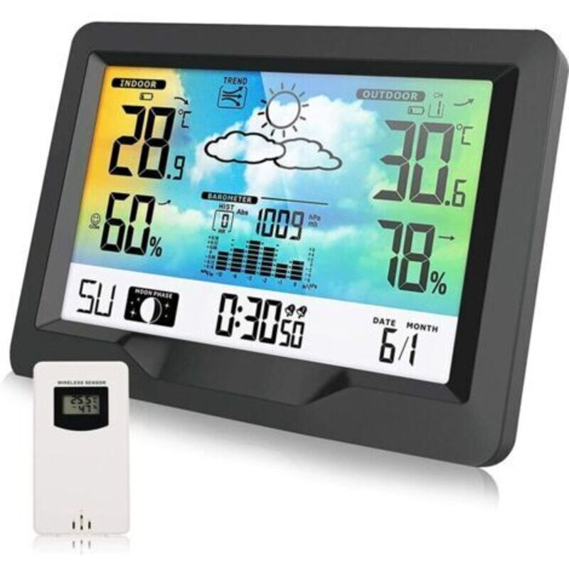Vtizikl Drahtlose Wetterstation, Funkwetterstation Mit Außensensor, Multifunktionale Funkwetterstation Mit Luftfeuchtigkeit, Barometer, Hygrometer Und Wettervorhersage