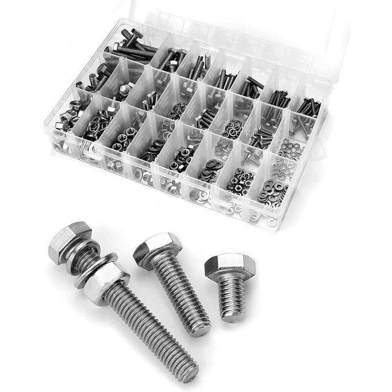 Sortiment Aus 520 Edelstahlschrauben – Sechskantkopf M3/m4/m5/m6 – 120 Muttern Und 140 Unterlegscheiben – Robuste Aufbewahrungsbox