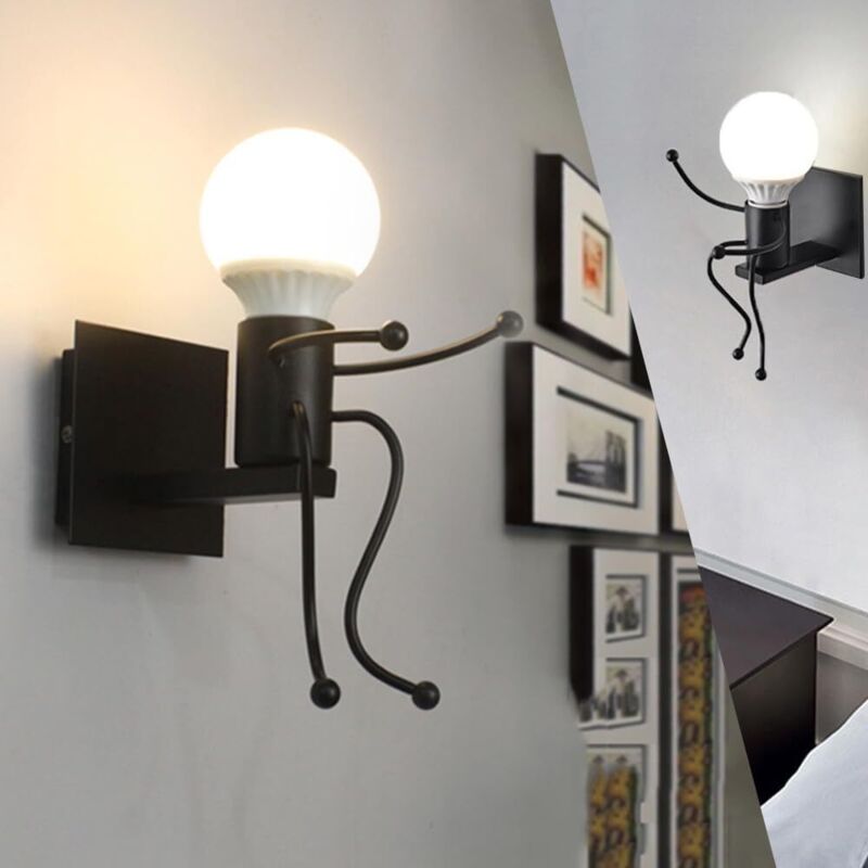 Design-innenwandlampe E27, Moderne Weiße Eisen-wandlampe, Kreative Vintage Metall-wandleuchte Für Kinderzimmer, Flur, Schlafzimmer, Küche (schwarz) [energieeffizienzklasse D]