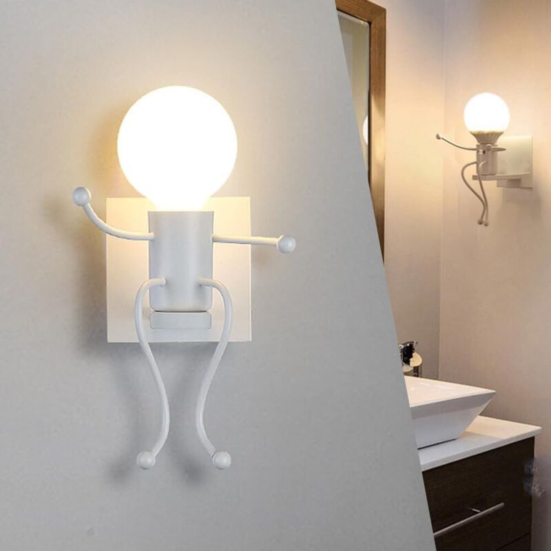 Design-innenwandleuchte E27, Moderne Weiße Metall-wandlampe, Kreative Vintage-metall-wandleuchte Für Kinderzimmer, Café, Treppenhaus, Wohnzimmer (weiß) [energieeffizienzklasse D]