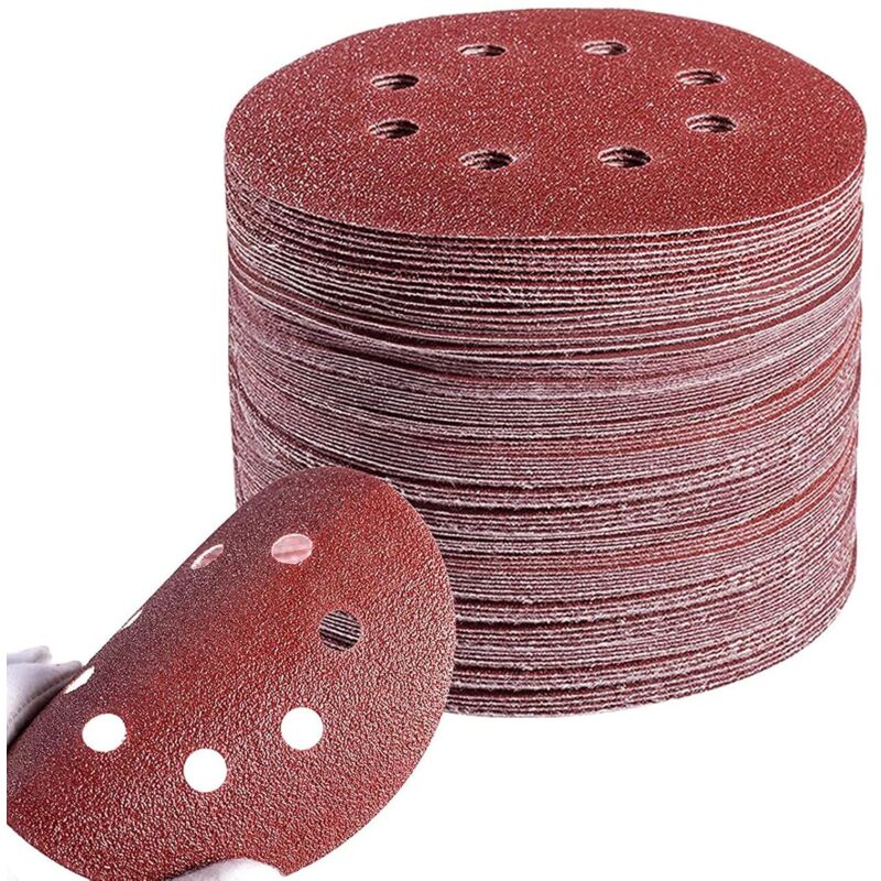 100 Stück Schleifscheiben 125mm Körnung Gemischt 40/60/80/120/240 Schleifpapier 8 Löcher Runde Schleifscheibe Für Exzenterschleifer