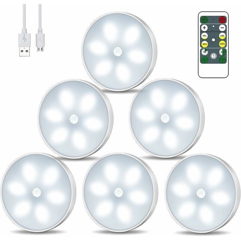 Lampe Placard Veilleuse Led. Usb Wiederaufladbar 6er-pack Kabellose Nachtlampen Mit Touch-steuerung Und Fernbedienung, Dimmbare Helligkeit, Schrankbetriebene Lampe