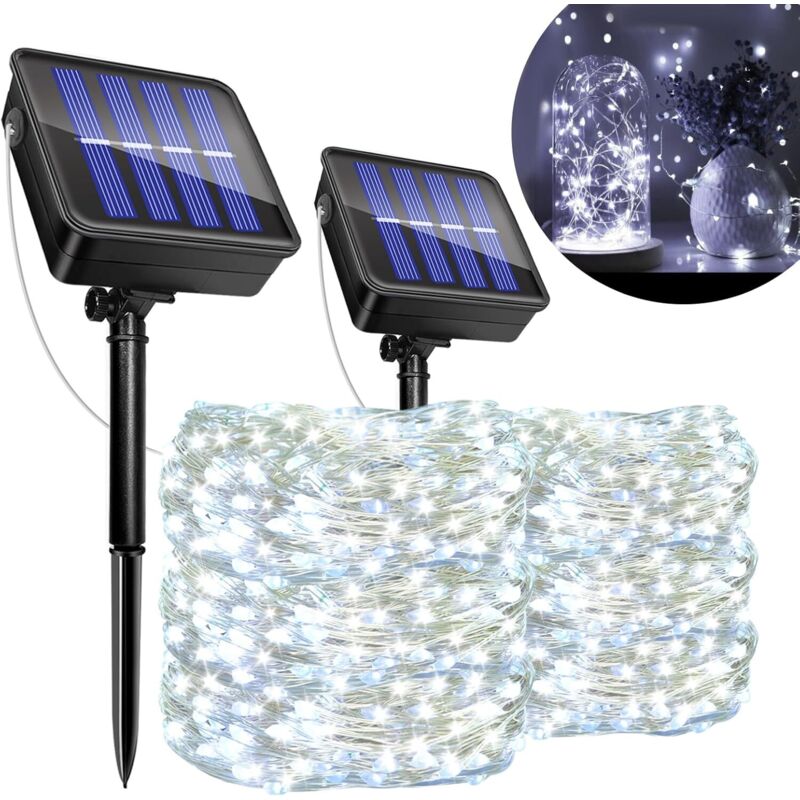 2er-set Solar-lichterkette Für Außen, 12 M 120 Led Solar-gartenlichterkette, Ip65 Wasserdicht, Innen- Und Außendekoration Für Weihnachtsbaum, Garten, (kaltweiß) [energieeffizienzklasse A]