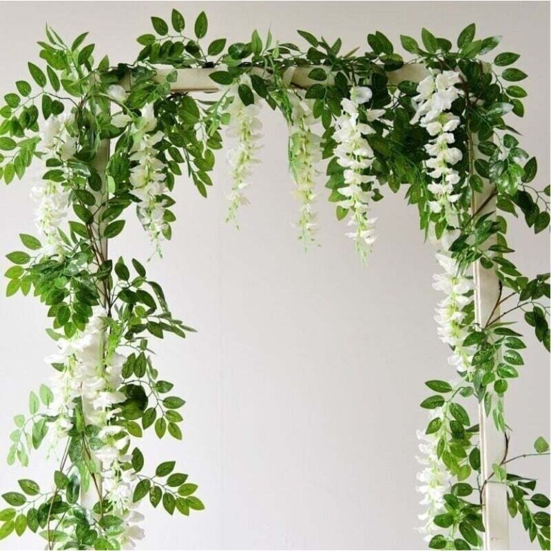 2x7ft Künstliche Glyzinien-girlande, Künstliche Seidenblumen, Hängender Efeu, Wanddekoration, Pflanzendekoration Für Den Garten (weiß)
