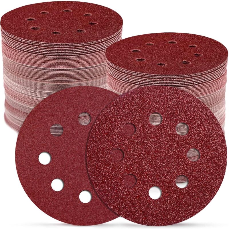 110 Stück Schleifscheiben 125 Mm, Schleifpapier 125 Mm (18 X 40/60/80/100/120, 10 X 180/240 Korn), Rundes Schleifpapier Mit 8 Löchern, Ideal Für Exzenterschleifer
