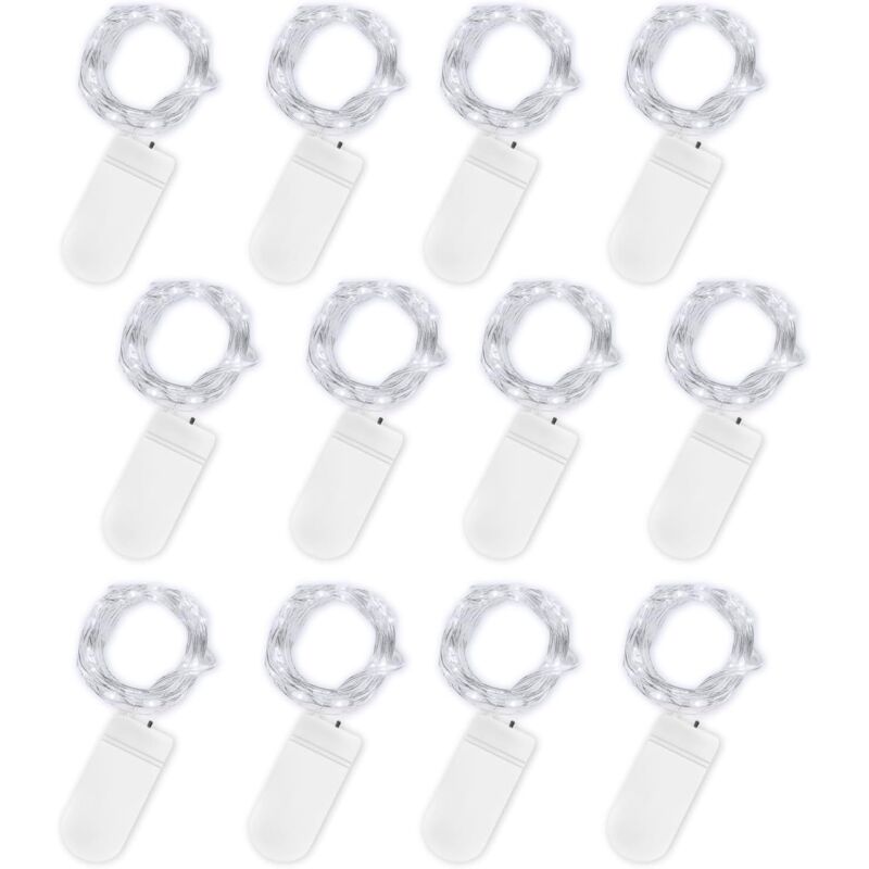 Batteriebetriebene Lichterkette, 12er-pack Feenlicht-kupferdraht-lichter 2m 20 Leds Wasserdicht Für Dekoration Von Geburtstagen, Partys, Hochzeiten, Rasen (kaltweiß) [energieeffizienzklasse A]