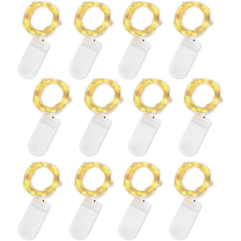 Batteriebetriebene Lichterkette, 12er-pack Feenlichter-kette 2m 20 Leds Kupferdraht Wasserdicht Für Dekoration Zu Geburtstag, Party, Hochzeit, Rasen (warmweiß) [energieeffizienzklasse A]