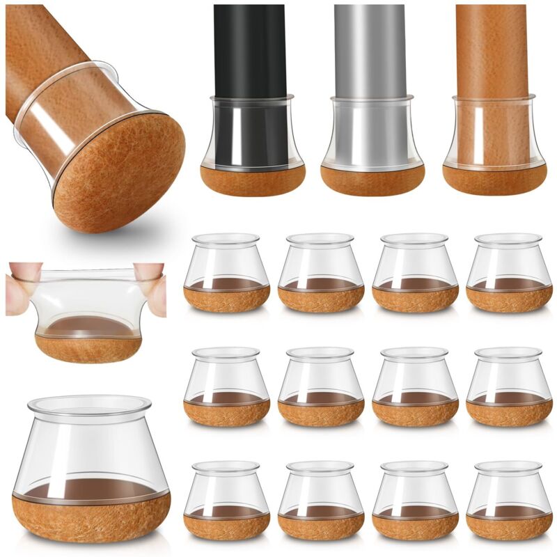 Schutz Für Stuhlbeine, 20 Stück Kleine Transparente Silikon-bodenschoner Mit Filz Umwickelt, Stuhlbeinabdeckungen Silikon-stuhlbeinkappen, Durchmesser 30-40mm