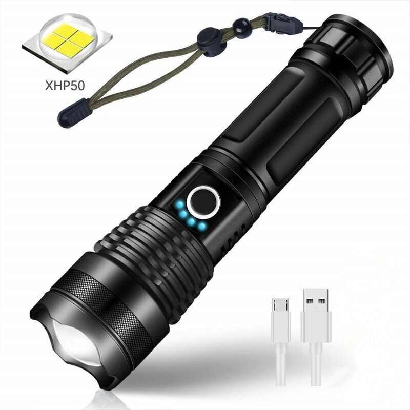 Wiederaufladbare Led-taschenlampe 3000 Lumen – Cree Xhp50 – 5 Modi – Ip65 Wasserdicht – Zoombar Für Camping Und Wandern