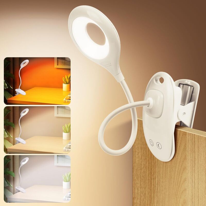 Led-schreibtischlampe, 22 Led Usb-leselampe Mit Klemme, Wiederaufladbar, 3 Lichtmodi/stufenlose Dimmung/nachtlichtfunktion, Flexible Nachttischlampe Mit Touch-bedienung Zum Lesen [energieeffizienzklas