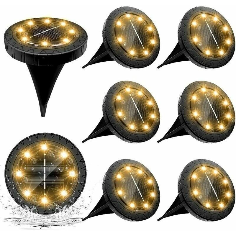 8er Set Solar-außenleuchten – 8 Led Warmweiß – Wasserdicht Ip67 – 5 Cm Solarpanel – Dekorative Gartenbeleuchtung - 8er Pack