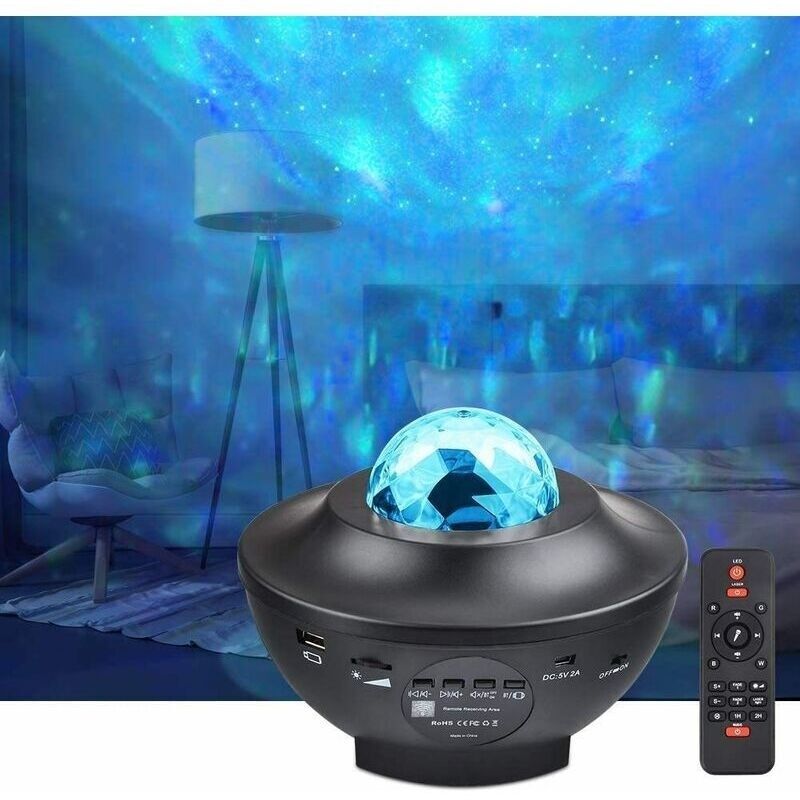 Led-projektorlicht Nachtlicht Ozeanwelle Sternenhimmel Mit Musiklautsprecher, Fernbedienung, 360°-drehung