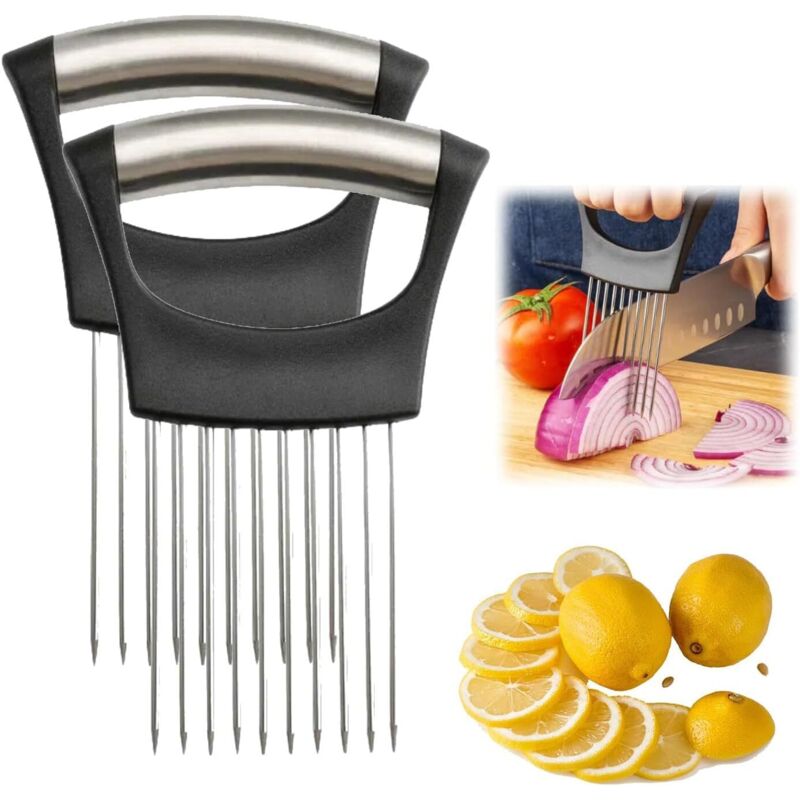 Edelstahl-zwiebelschneider, Neuer Zwiebelschneide-halter, Zitronen- Und Gemüseschneider, Zerkleinerer, Schneidehilfe Für Kartoffeln Und Tomaten (2 Stück)