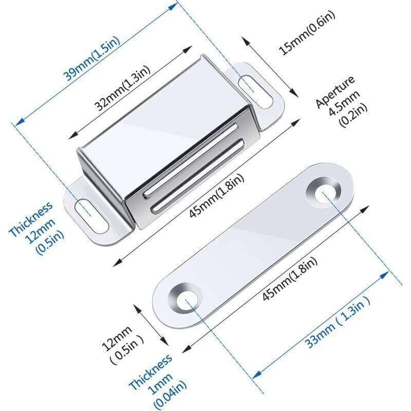 Loquet Magnetique. 12 Stück Magnetische Schnappverschlüsse, Starke Und Robuste Magnete Bis Zu 6 Kg. Für Schubladen, Duschtüren, Schränke, Möbel (45 Mm - 12 Stück)