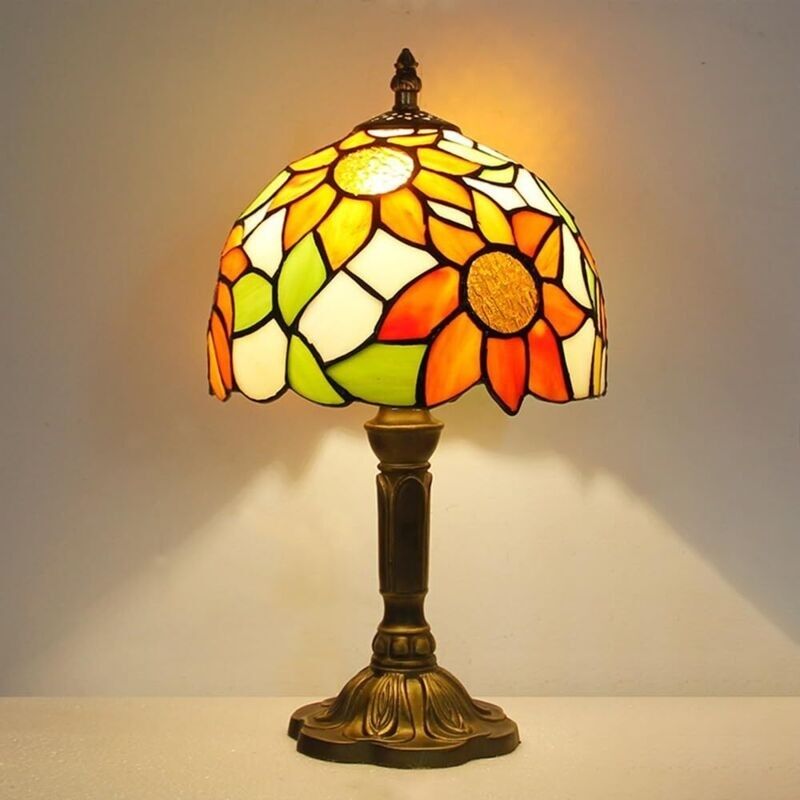 Tiffany-stil Tischlampe. Nachttischlampe Mit Sonnenblumen-glaslampenschirm. Geeignet Für Schlafzimmer Und Wohnzimmer (eu-stecker - Inklusive)