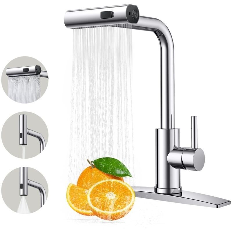 Küchenarmatur. Küchenarmaturen Mit Ausziehbarem Sprühkopf. Edelstahl-küchenspülenarmatur. 3-in-1-funktion