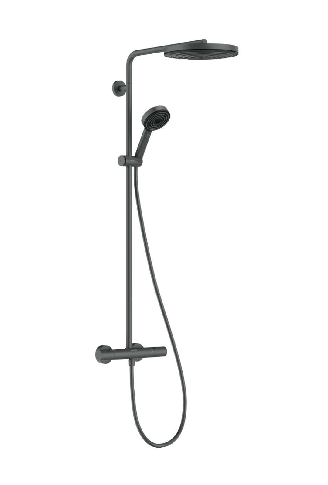 Hansgrohe Pulsify S Puro Showerpipe Duschsystem 260mm, 1jet, 11,2l/min, Ecosmart Ecostat Fine, Handb. 3jet, Brushed Black Chrome