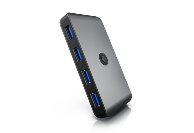 Primewire USB-Adapter USB Typ A zu 2x USB Typ A Stecker, 4x USB Typ A Buchse, USB 3.2 Gen1 KVM Switch Umschalter 5 Gbit/s inkl. 2x USB Kabel