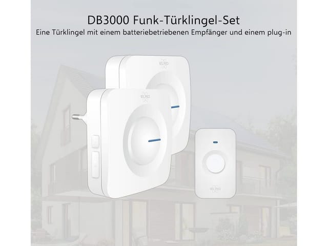 Elro Türklingel-Set DB3000PB-P1C2, 2 Empfänger, 52 Klingeltöne, (Komplett-Set, 3-tlg), Türklingel-Set mit 1 Taster, Empfänger und 1 Plug-in-Empfänger