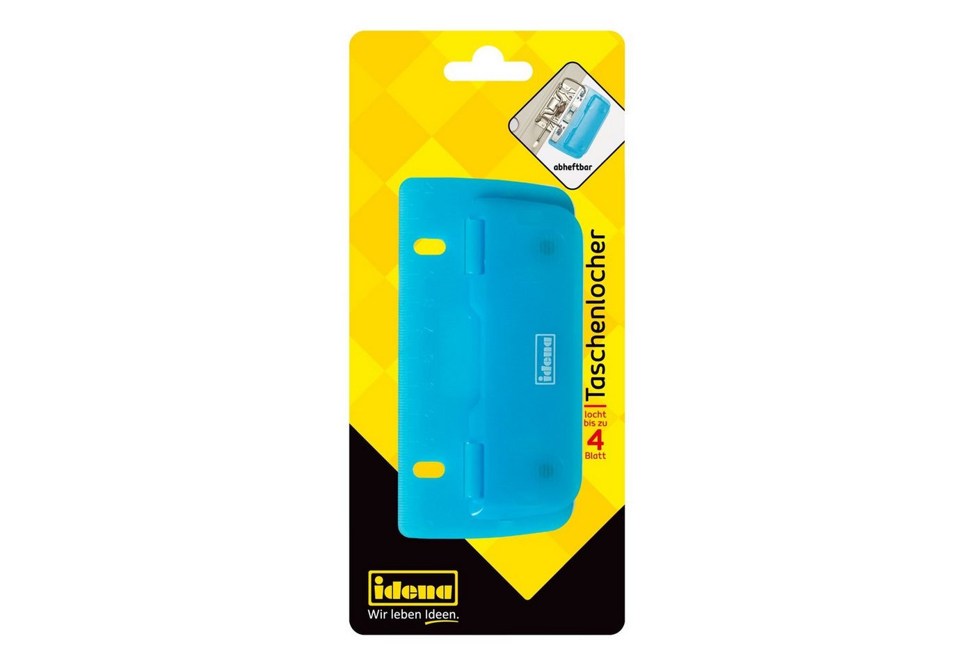 Idena Lochstanzer Idena 22100 - Taschenlocher, Lochung bis zu 4 Blatt, blau transparent
