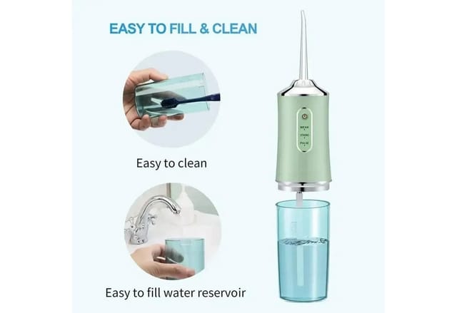 Montegoni Munddusche Elektrische Zahnreiniger mit 220ML Wassertank, Tragbar, Wasserdicht Munddusche,4 Düsenspitzen, 220 ml, 3 Modi