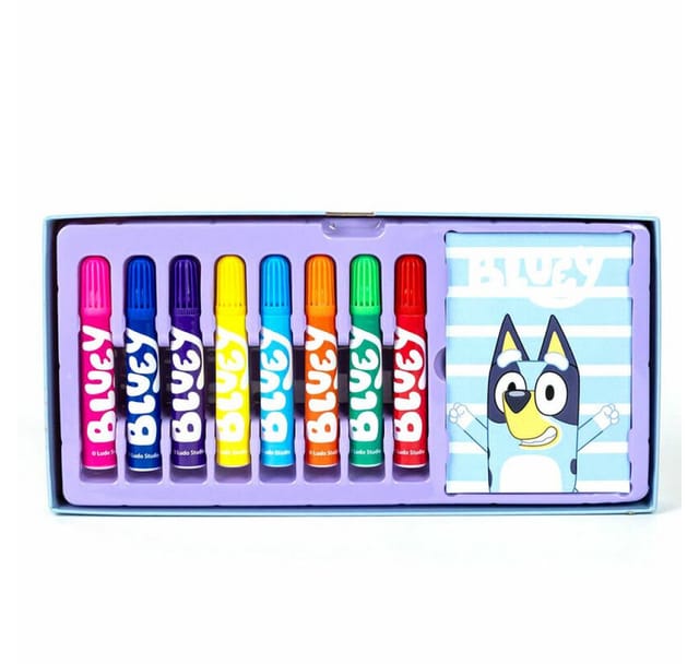 Bluey Buntstift Malkasten für Kinder – 7 Farben + Schublade für kreatives Spielen