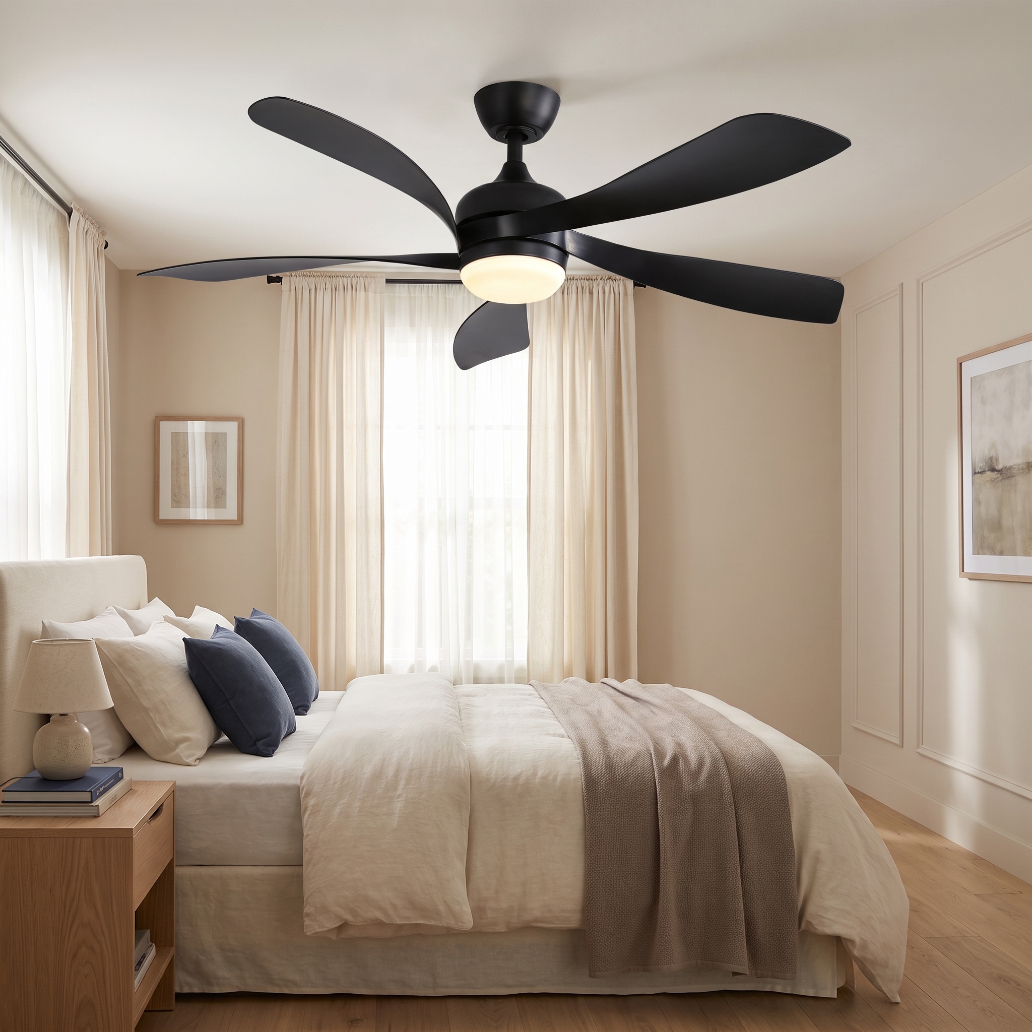 Deckenventilator Mit Beleuchtung 132cm 6 Geschwindigkeiten Dimmbar Fernbedienung Abs Modern Schwarz