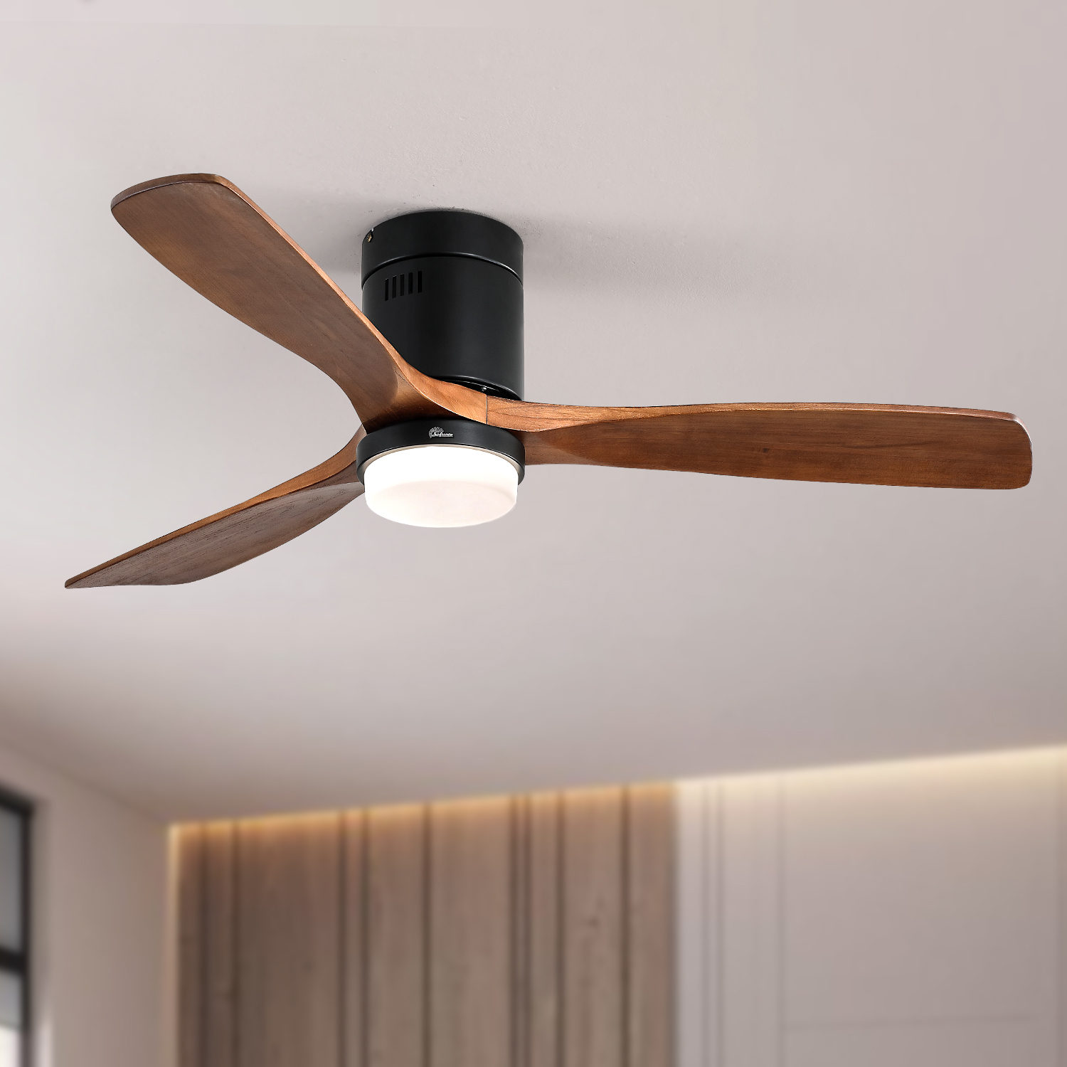 Deckenventilator Mit Licht 132 Cm, Leiser Reversibler Dc-motor, Fernbedienung, Metall Und Massivholz, Modern, Schwarz