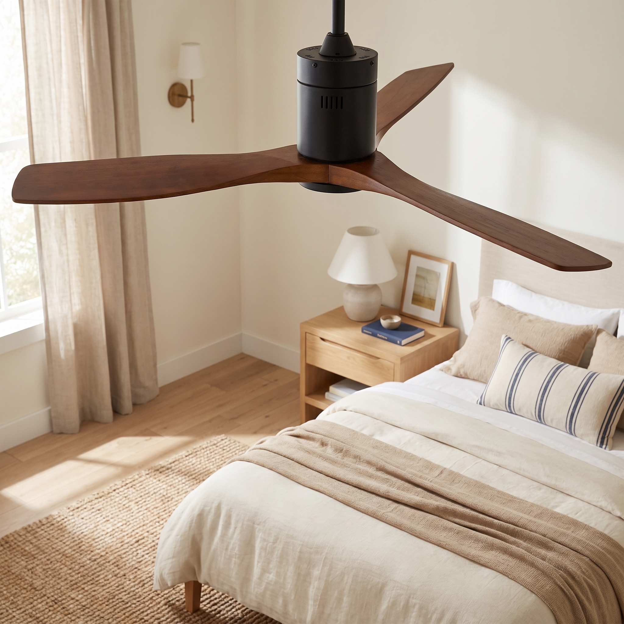 Deckenventilator 132 Cm Reversibler Dc-motor Mit Fernbedienung Metall Und Holz Modern Schwarz