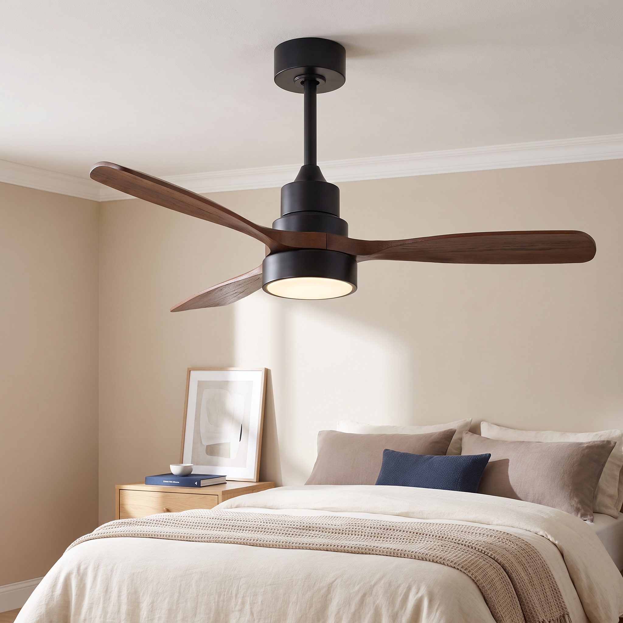 Deckenventilator Mit Beleuchtung 122cm Fernbedienung Und Reversibler Dc-motor Metall Und Massivholz Modern Schwarz