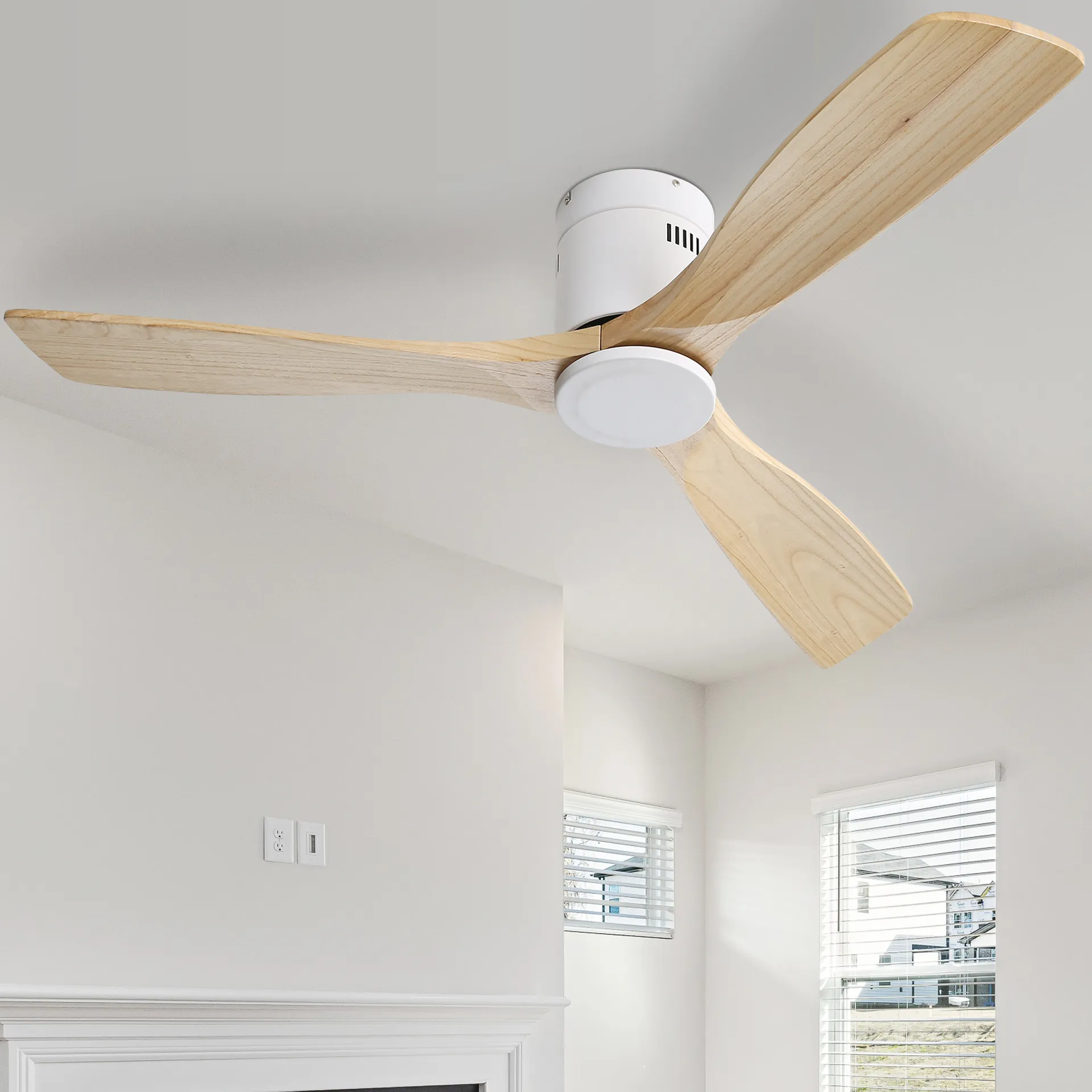 Deckenventilator Ohne Licht 132 Cm Mit Fernbedienung Und Timer 6 Geschwindigkeiten Metall Und Massivholz Moderner Stil Weiß