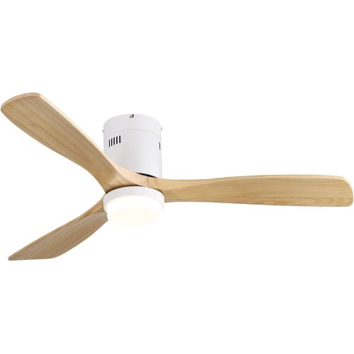 Deckenventilator Mit Beleuchtung 132 Cm, Fernbedienung 6 Stufen, 18w Led, Massivholz-flügel, Modern, Weiß
