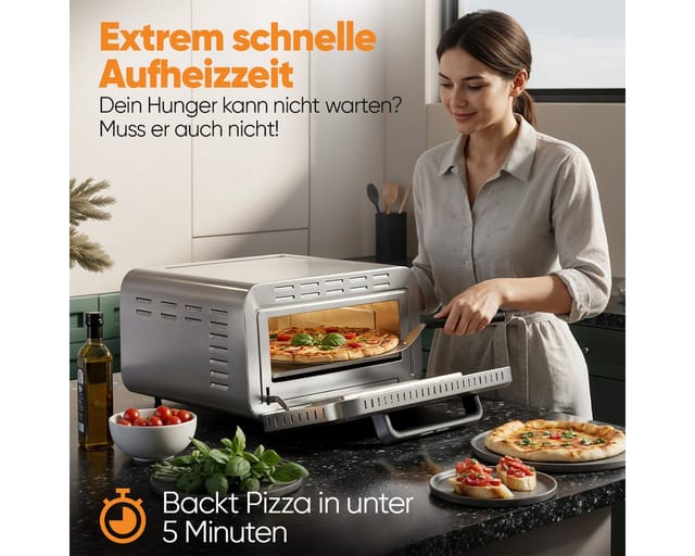 ProfiCook Pizzaofen PC-PO 1323, Pizzaofen elektrisch, 400°C, echter Pizzastein