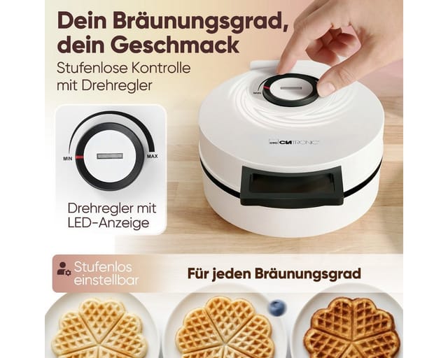 CLATRONIC Waffeleisen WA 3832, Waffeleisen Herzform, Antihaftbeschichtung, 1200W