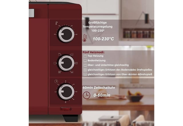 Woltu Minibackofen, 32 Liter, 1600 Watt Herausnehmbares Krümelblech mit Timer