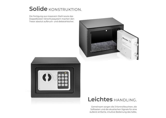 tectake Tresor Elektronischer Safe (17 x 23 x 17 cm, Abmessungen), mit Doppelbolzen-Verschlusssystem