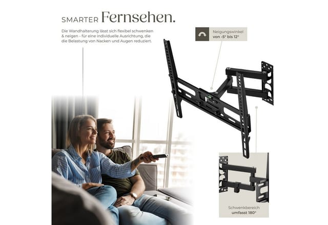 tectake TV-Wandhalterung Fernseherhalterung für 26-75 Zoll (66-191 cm), max. VESA 400 x 400, (bis 75 Zoll, für Flachbildfernseher, bis 50 kg, ausziehbar, schwenkbar und neigbar mit integrierter Kabelführung)