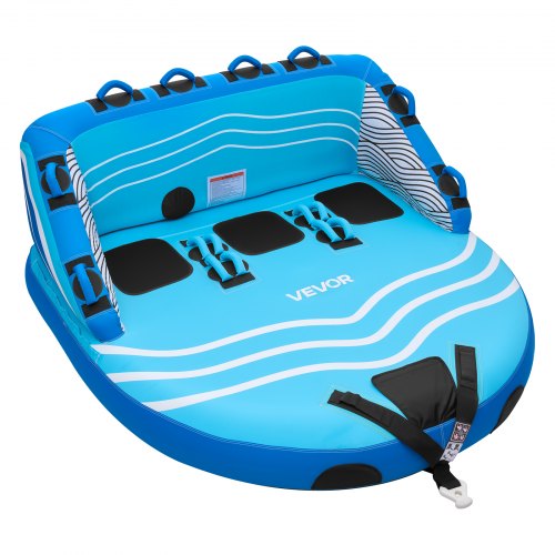 Towable Tube Für Boote, Wassersport-schleppreifen Für 3 Personen, Bis 231 Kg Tragfähigkeit, Mit 2 Zugpunkten, Nylonhülle, Gepolsterten Griffen Und Sicherheitsventil, Für Seen, Flüsse, Blau