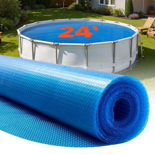 Pool Solarabdeckplane Rund Φ 7315 Mm, Solarfolie, 0,2 Mm-pool-solardecke Mit Luftpolster- & Pe-material, Wärmeabsorption Tagsüber, Wärmespeicherung Nachts, Solarabdeckungen, Blau