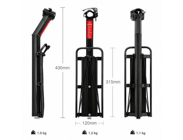 MidGard Fahrrad-Gepäckträger für Sattelstütze aus Aluminium, mit Reflektor für E-Bike MTB Rennrad, verstellbar für 24 - 29 Zoll Fahrräder, belastbar bis maximal 9 kg