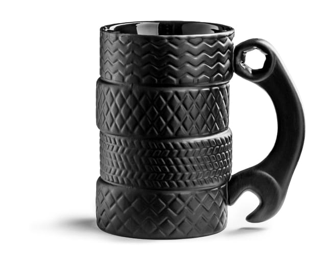 Gadget Master Tasse Autoreifen Kaffeebecher mit Schraubenschlüssel als Griff