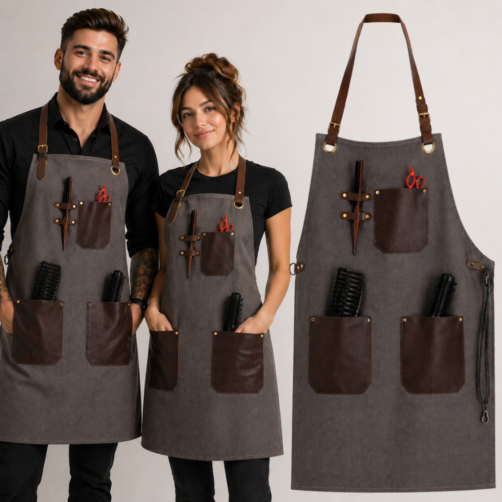 Friseurschürze Mit Ledertaschen, Haarschneideumhang
