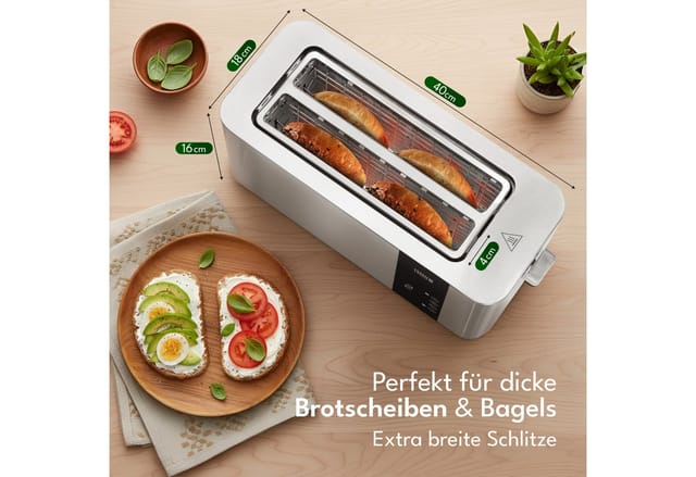 Lebenlang Toaster Premium 4-Scheiben Multifunktionstoaster aus Edelstahl, 4-Scheiben, 1400,00 W, mit Touchscreen-Display, 7 Bräunungsstufen und 4 Funktionen