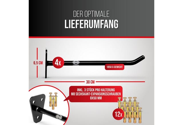 HEYNER Reifen-Wandhalterung Reifenhalter für die Wand - stabile Wandhalterung Felgen und Räder, (4-tlg)